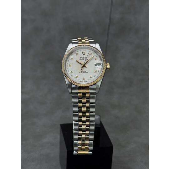 32mm • 1991 2-Tone Tudor Prince Date 18K Gold Bezel “Tapestry” Dial Diamond Markers
